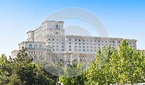 The Palace of the Parliament or People`s House, Bucharest, Romania. View from the Central Square.  The Palace was ordered by