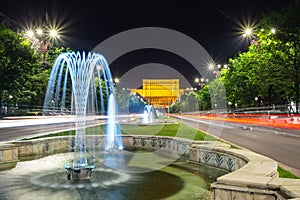 The Palace of the Parliament or People\'s Palace in Bucharest, Romania, by night