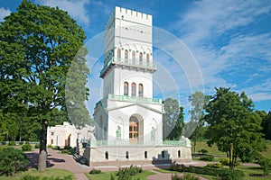 Palace pavilion `White tower` a Sunny day in July. Alexander Park of Tsarskoye Selo