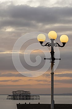 Palace pier globe lights and brighton sea photo