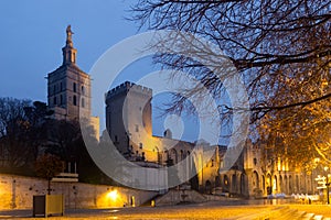 Palace of Popes at night, Avignon, France