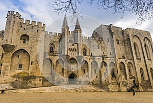 Palace of the Popes in winter, in Avignon, Provence, France