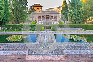 Palace Portico in El Partal in gardens Nasrid Palaces, Alhambra, Granada
