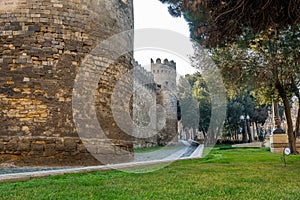 Palace of Shirvanshah Castle in Baku. Old city walls of Baku