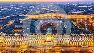 Palace square and Alexander Column and Winter palace at morning in St. Petersburg, Aerial view in St. Petersburg, Russia