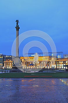 Palace Square and Anniversary column. Stuttgart, Baden-Wurttemberg, Germany