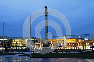 Palace Square in January evening. Stuttgart, Baden-Wurttemberg, Germany