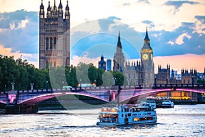 Palace of Westminster and Big Ben sundown view