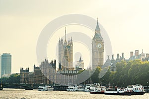 The Palace of Westminster and the Clock Tower in London, UK