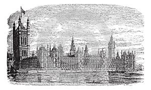 Palace of Westminster or Houses of Parliament in London England vintage engraving