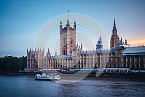 Palace of Westminster in London, calm evening, UK