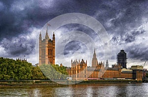 Palace of Westminster at Thames River London UK
