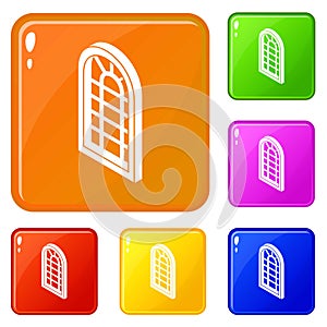 Palace window frame icons set vector color