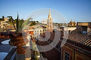 Palaces and bell towers of the historic district Piazza di Spagna of Rome