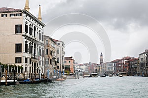 Palaces on Grand Canal in Venice city in rain