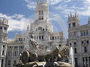 Palacio de Cibelas with statue and fountain Madrid Spain