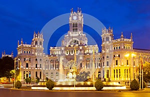 Palacio de Cibeles in summer night. Madrid photo