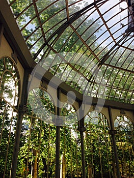 Palacio de Cristal (crystal palace) in retiro park madrid spain