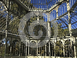 Palacio de Cristal, originally a greenhouse, located in the de El Retiro Park in Madrid, SpainP