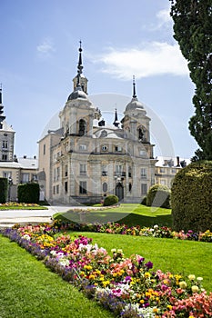 Palacio de la Granja de San Ildefonso in Madrid, Spain. beautiful villa with gardens and classical sources photo