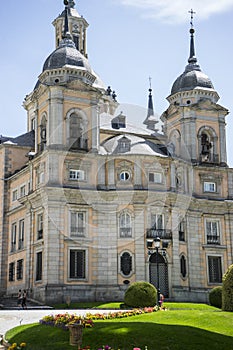 Palacio de la Granja de San Ildefonso in Madrid, Spain. beautiful villa with gardens and classical sources