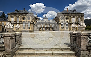 Palacio de la Granja de San Ildefonso in Segovia, Spain. beautiful villa with gardens and classical sources. photo