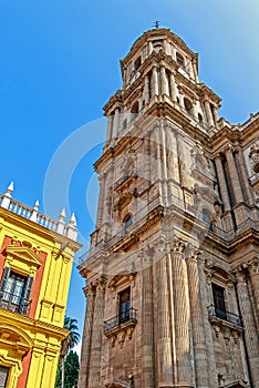The Palacio Episcopal BishopÃÂ´s Palace and the Cathedral of Malaga. Costa del Sol, Andalusia, Spain