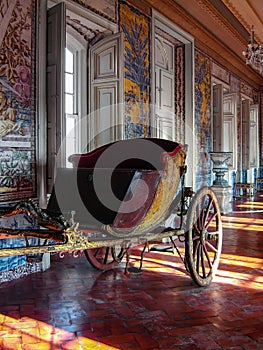 Palacio Nacional de Queluz National Palace. Carriage Chaise aka Chay or Shay in Corredor das Mangas ou dos Azulejos