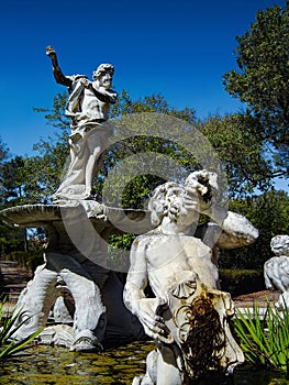 Palacio nacional de Queluz National Palace. Fountain decorated with sculptures of King Neptune and Tritons in the gardens of the