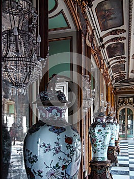 Palacio Nacional de Queluz National Palace. Oriental Chinese pots in Sala dos Embaixadores aka Sala dos Embaixadores. photo