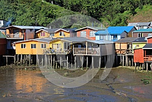Palafito houses on stilts in Castro, Chiloe Island, Chile
