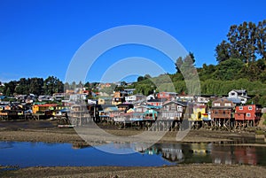 Palafito houses on stilts in Castro, Chiloe Island, Chile