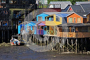 Palafito houses on stilts in Castro, Chiloe Island, Chile