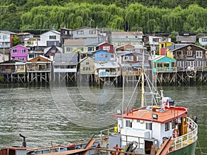 Palafitos houses in Castro, island of Chiloe in Chile