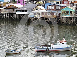 Palafitos houses in Castro, island of Chiloe in Chile