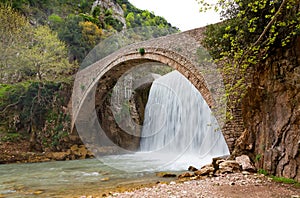 Palaiokarya bridge and waterfall, Thessaly, Greece