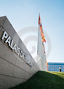 Palais de l`europe council of europe half mast flag afte rUK att