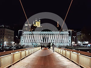 The palais e justice of Lyon and the view of the notre dame fourviere on the hill, Lyon, vieux Lyon, France