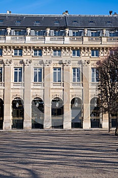 Palais Royal monument detail facade inspired by Romain architecture, Paris photo