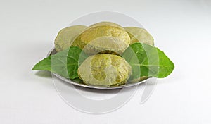 Palak Poori Indian Vegetarian Breakfast on a Steel Plate photo