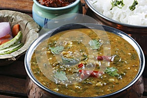 Palak tuvar dal is a spicy spinach and lentil preparation