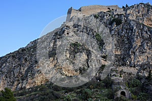 Palamidi fortress on the hill, Nafplion - Greece. Walls and bastions of Palamidi fortress, Nafplio, Peloponnese, Greece - Immagine photo