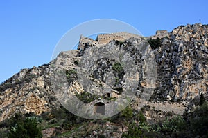 Palamidi fortress on the hill, Nafplion - Greece. Walls and bastions of Palamidi fortress, Nafplio, Peloponnese, Greece - Immagine photo