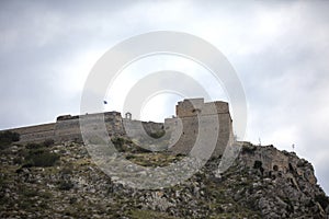 Palamidi fortress on the hill, Nafplion - Greece. Walls and bastions of Palamidi fortress, Nafplio, Peloponnese, Greece - Immagine photo