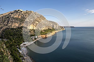 Palamidi fortress on the hill, Nafplion - Greece. Walls and bastions of Palamidi fortress, Nafplio, Peloponnese, Greece - Immagine photo