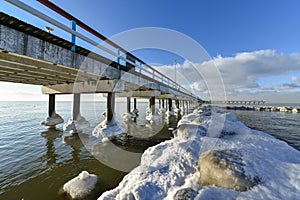 Palanga bridge Baltic sea in winter