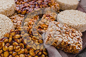 Palanqueta Traditional mexican candy with peanuts crunchy and amaranth seeds photo