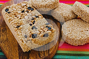 Palanqueta Traditional mexican candy with peanuts crunchy and amaranth seeds photo