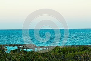 Palapas and the ocean in the Caribbean-Stock Photos