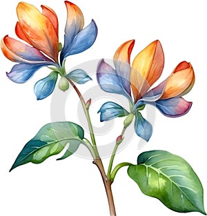 Palash flower, watercolor painting of Palash flower. AI-Generated.